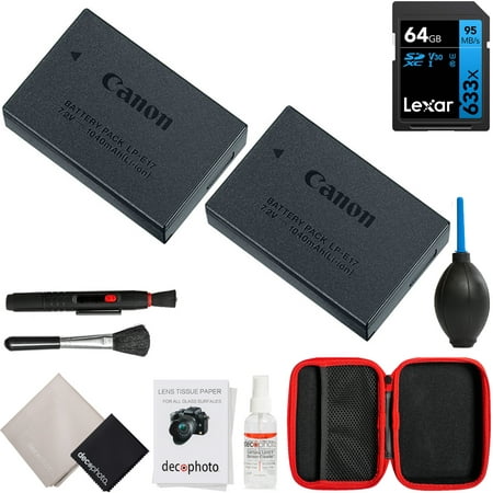 Canon 9967B002 LP-E17 Battery 2-Pack Bundle with Lexar Professional 633x 64GB UHS-1 Class 10 SDXC Memory Card and Deco Photo All-in-One Cleaning Kit with Case (7 items)