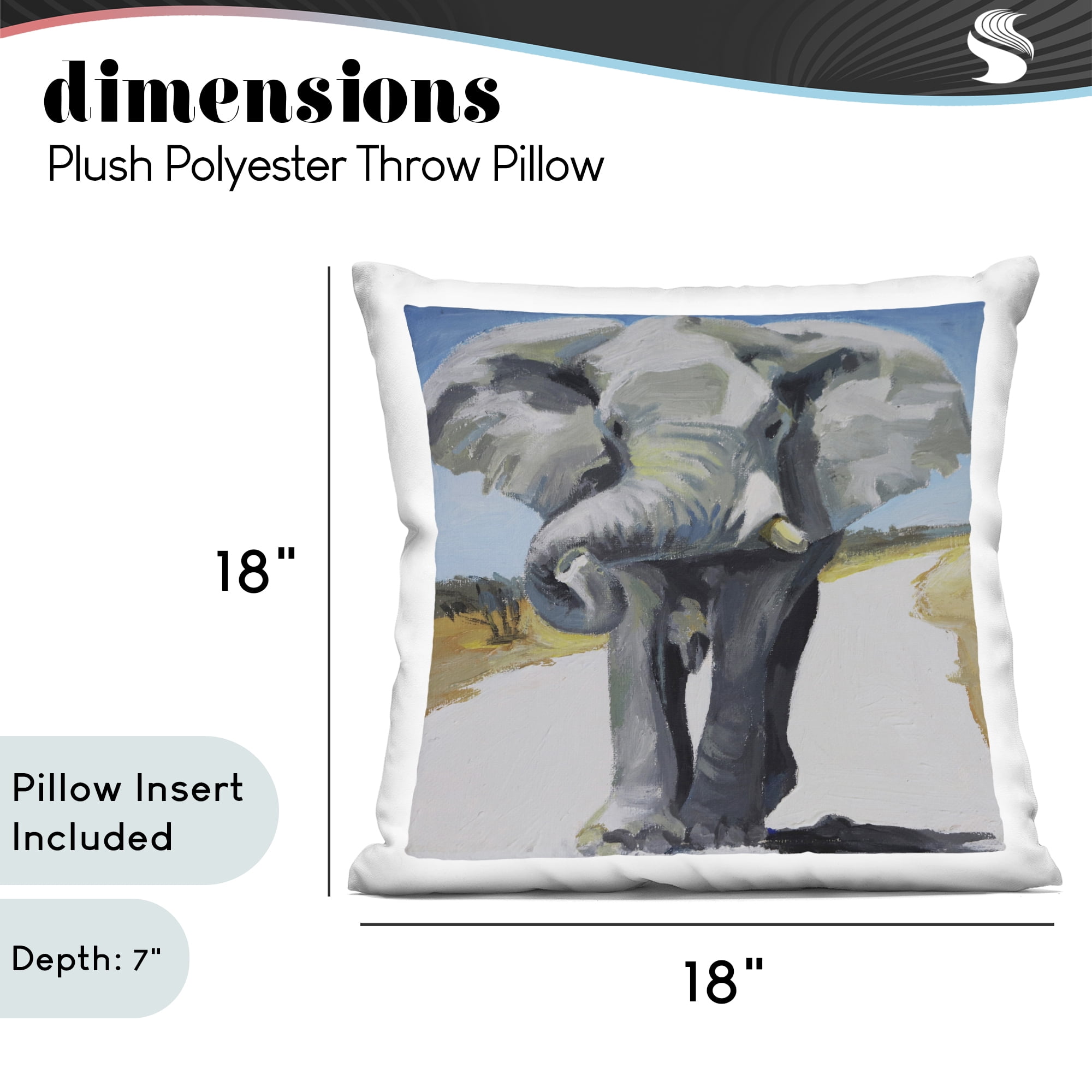 Stupell Industries Majestic Elephant on Path Decorative Printed Throw Pillow, design by Violeta Vollmer, 18 x 7 x 18