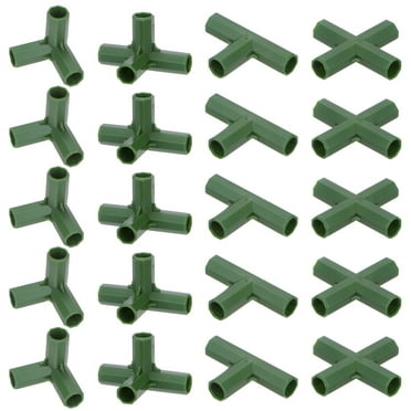 Uxcell 20 Pcs 11mm Greenhouse Frame Building Connectors, 4 Types Pipe Fitting for Grape Trellis/Sunscreen Shed/Gardening Plant Stakes [Green]