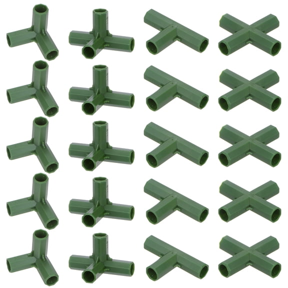 Uxcell 20 Pcs 11mm Greenhouse Frame Building Connectors, 4 Types Pipe Fitting for Grape Trellis/Sunscreen Shed/Gardening Plant Stakes [Green]