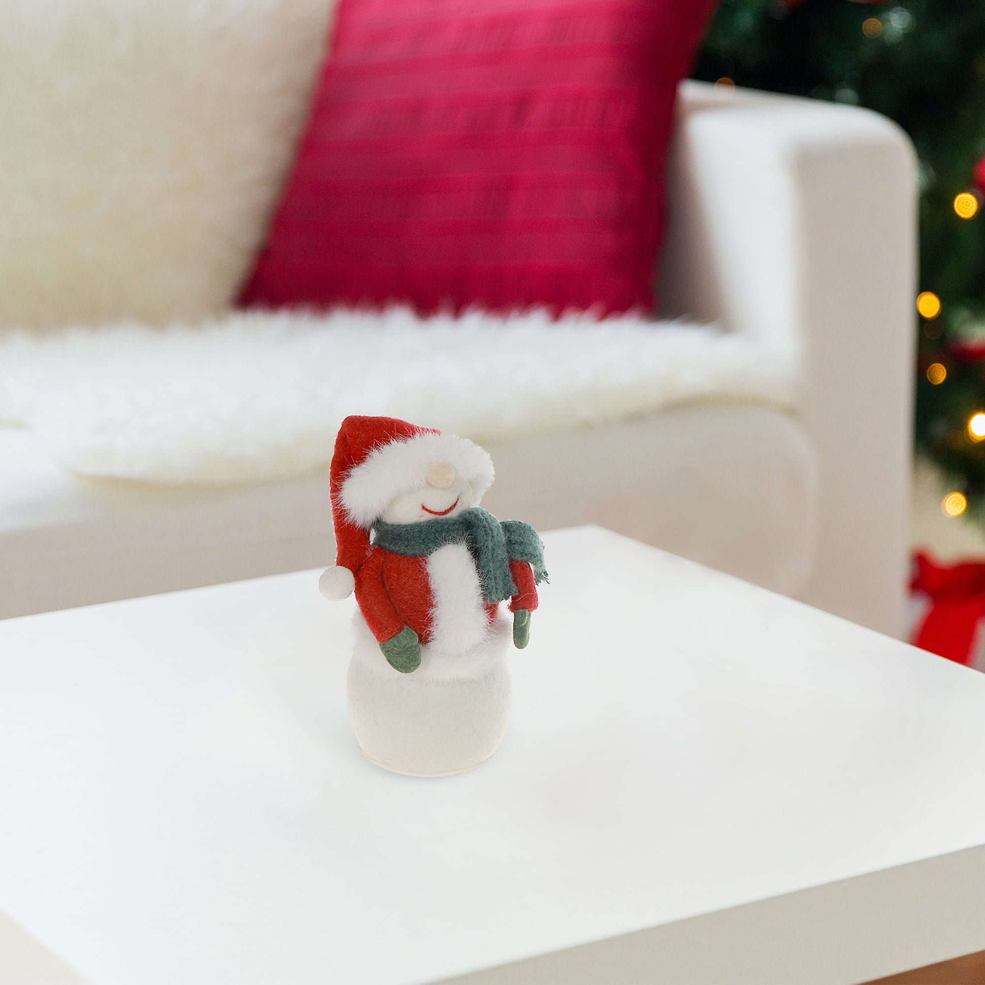 Led Wool Lit Snowman With Covered Eyes