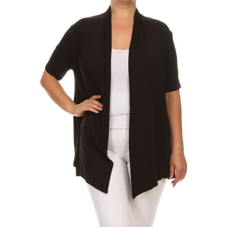 Plus Size Women's Open Front Solid Cardigan