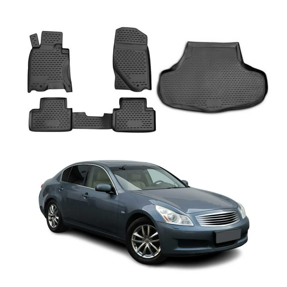 Custom Floor Mats & Cargo Liners for Infiniti G37X 2009-2013 Black 5 Pcs