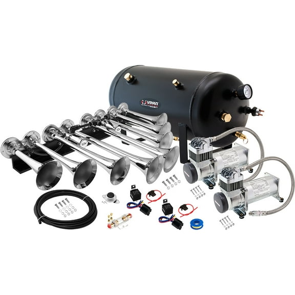 Vixen Horns OCTOPOD Train Horn Kit for Trucks/Car/Semi.Complete Onboard System-Dual 200psi Air Compressor,5 Gallon Tank,8 Trumpets.Super Loud dB.Fits Vehicles like Pickup/Jeep/RV 12v VXO8350DP/8124XC