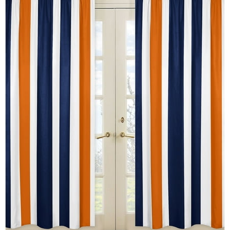 Window Panels for Stripe Navy Blue and Orange Collection - Set of 2
