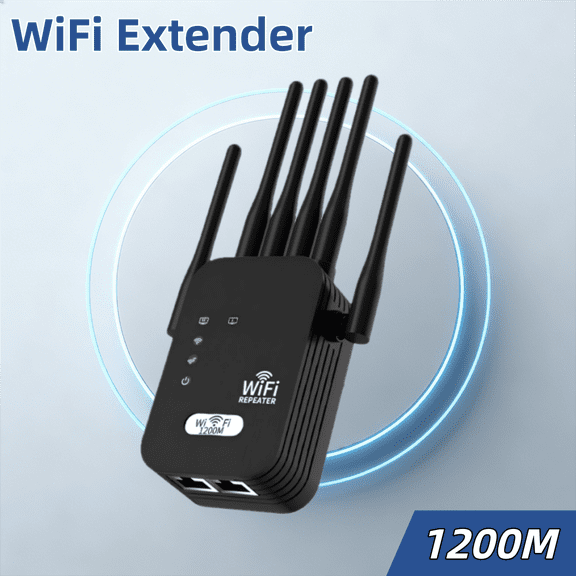 2026 Upgraded 1200M WiFi Extender (Black) - 6 Directional Antennas WiFi Repeater, Signal Booster with Ethernet Port, 99% Device Compatibility