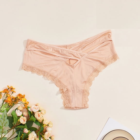 TMOYZQ Womens Plus Size Bikini Underwear Sexy Criss Cross Lace Thongs Comfort Mid-Waist Cheeky Briefs Breathable Tummy Control G-string