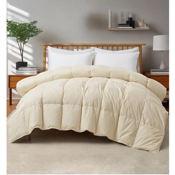 Unikome Luxurious Comfort Cotton Goose Down Feather Comforter-California King-Off white