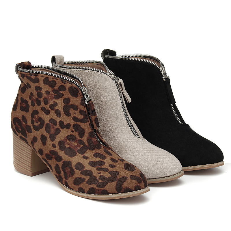 Womens Low Mid Block Heel Ankle Boots 