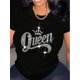 thumbnail image 1 of Shiny Queen Letter Print Crew Neck T-shirt, Short Sleeve Casual Top for Summer & Spring, Women's Clothing Tee For Adult, Men, Women, Teen, Teenager, Adolescent, Youth, 1 of 6