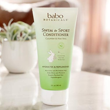 Babo Botanicals Swim & Sport Conditioner with Natural Cucumber and Aloe Vera, For Babies, Kids or Sensitive Skin - 32 oz. (Family size), Green