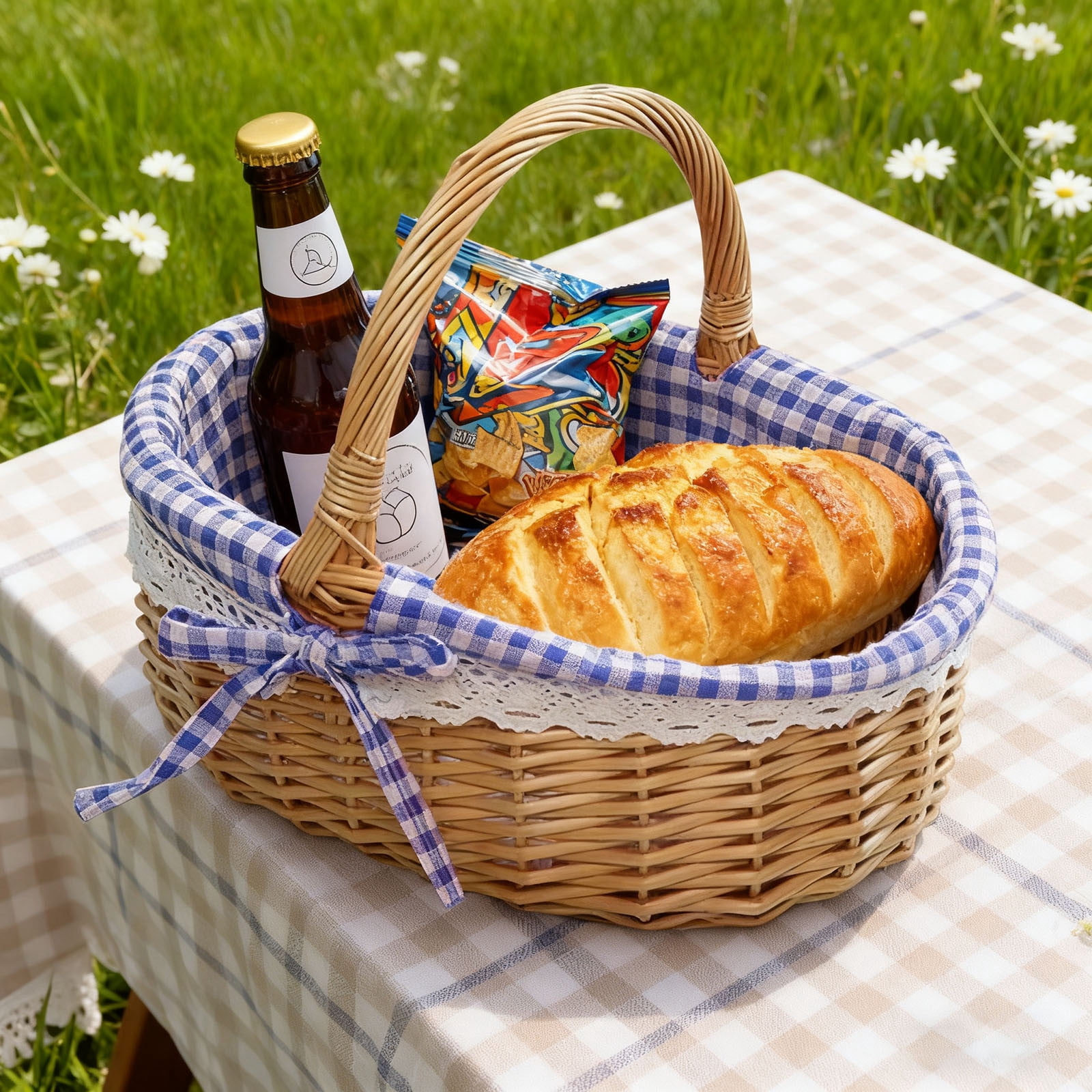 Wicker Storage Basket under $5! Cagogo Wicker Woven Storage Basket with Handle, Linen Lined Bread and Fruit Basket, Versatile Picnic Basket for Home, Party, Gardening, Organizer for Kitchen, Decor