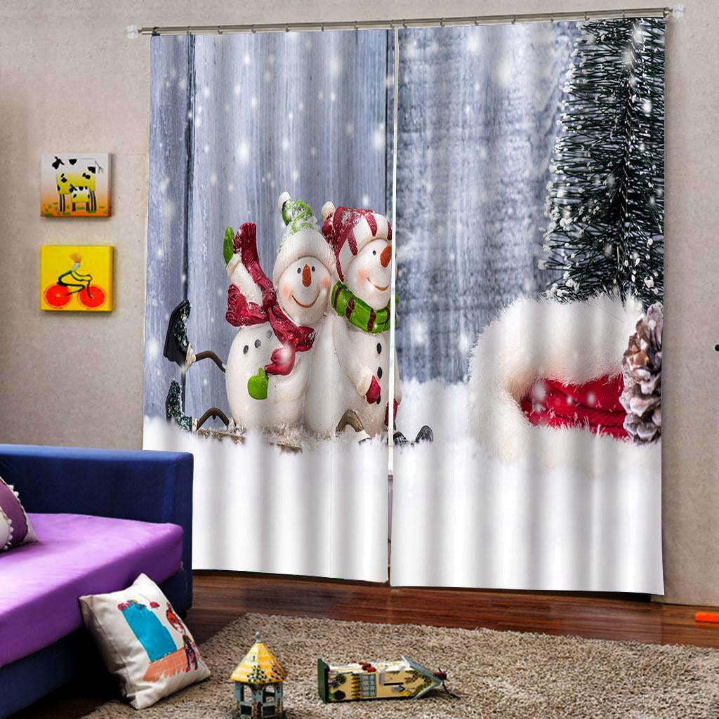 Waterproof 3D Christmas Window Curtains for Home Bedroom Wall Decor 2 Panels 