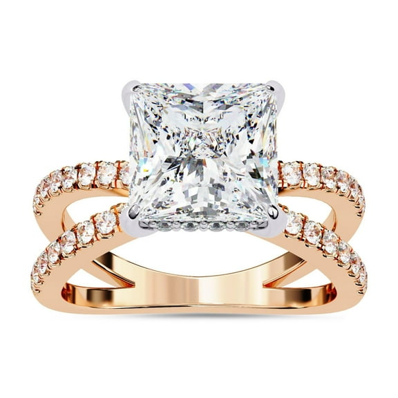 AFFY Split Shank Hidden Halo Solitaire Engagement Ring for Women Center 7.5MM Princess and Round Lab Created Moissanite Rings Jewelry Gift for Her In 10K Solid Rose Gold Size 10