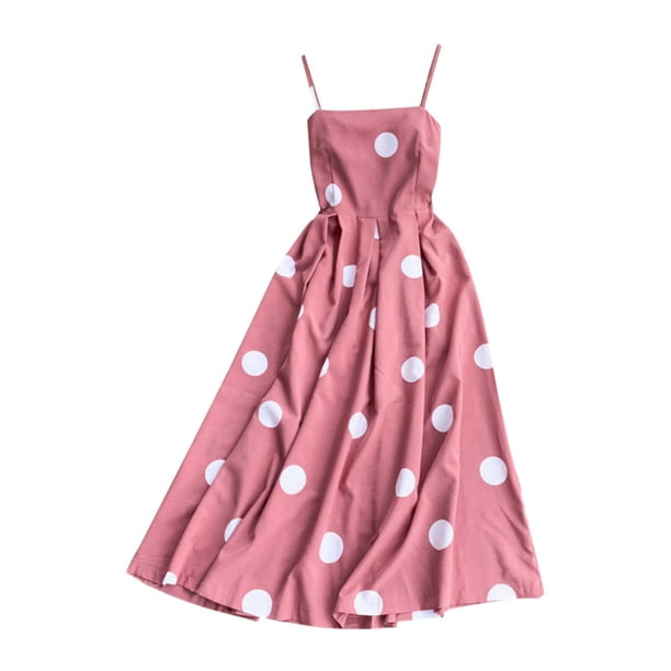 Vestido de lunares para mujer, sin espalda, sin mangas, con una línea de vestido largo de cintura alta, rosa Vogacara AP001541-02B