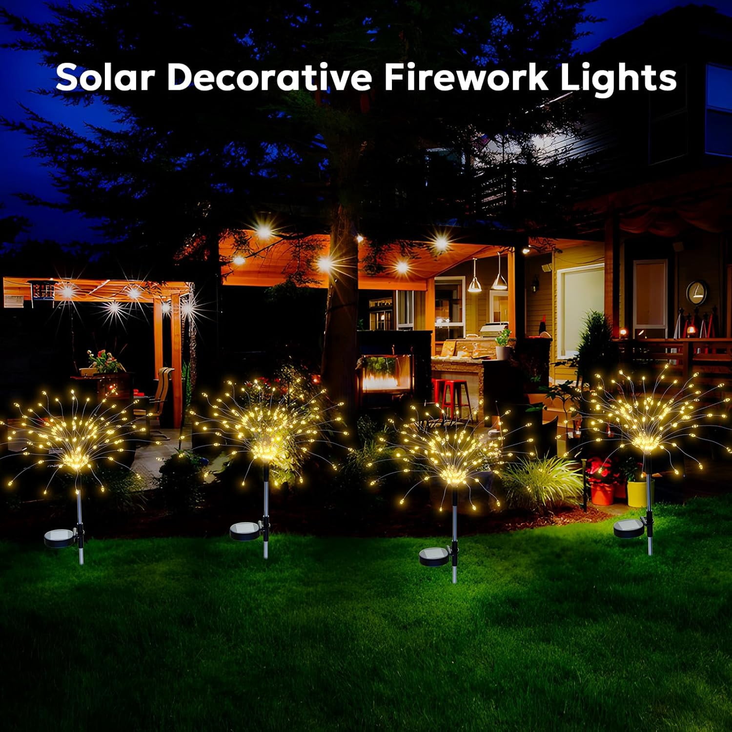 Fountwell Solar Fireworks Lights 200 LED – Waterproof Garden Fairy Light for Outdoor Patio Backyard Party Decor