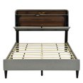 thumbnail image 5 of Upholstered Bed Frame with Storage Headboard, Sensor Light and a Set of Sockets and USB Ports,Linen Platform Bed Frame with Wood Slats Support, No Box Spring Needed, Fast Assembly, 5 of 7