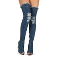 thumbnail image 2 of Women Distressed Denim Peep Toe Stiletto Over The Knee Boots 19509, 2 of 4