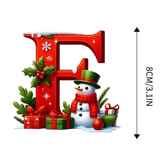Doghiosgha Snowman Letter Christmas Ornament Flat‑Printed Alphabet Hanging Pendant Xmas Tree & Holiday Decor, 3.15", F