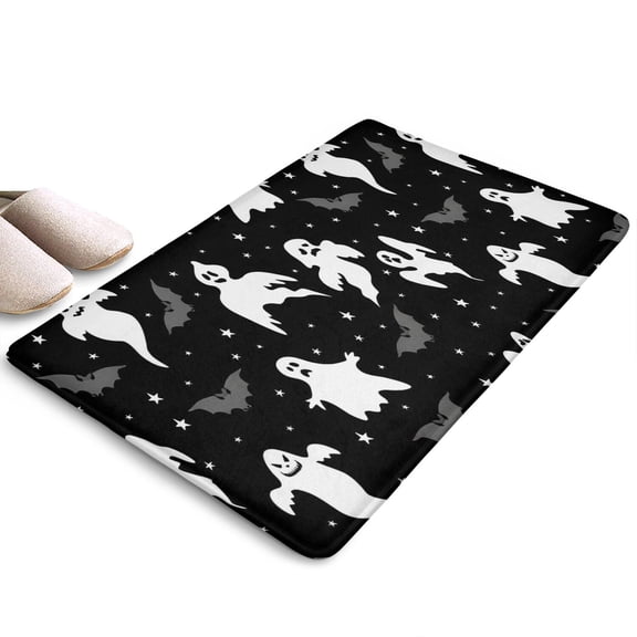Halloween Ghosts Bats and Stars Flannel Non Slip Door Rugs,Washable Door Mats Indoor,Decorative Door Mats,Dirt-Resistant and Absorbent Doormat for Entrance,Bedroom,Kitchen,Bathroom,23.5x16in(60x40cm)