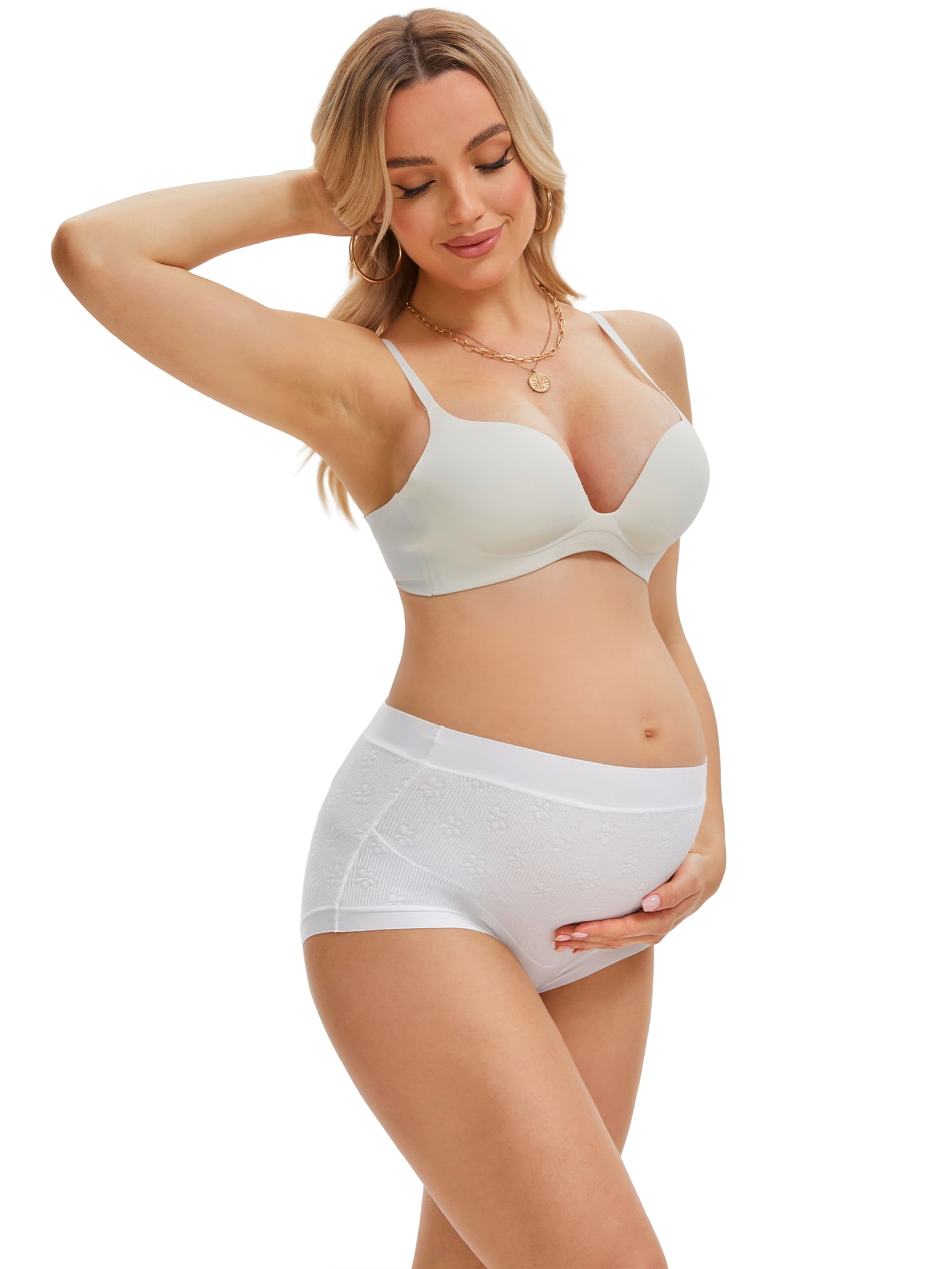 DARING DIVA Women's High Waist Cotton Underwear Jacquard Texture Briefs M Floral White