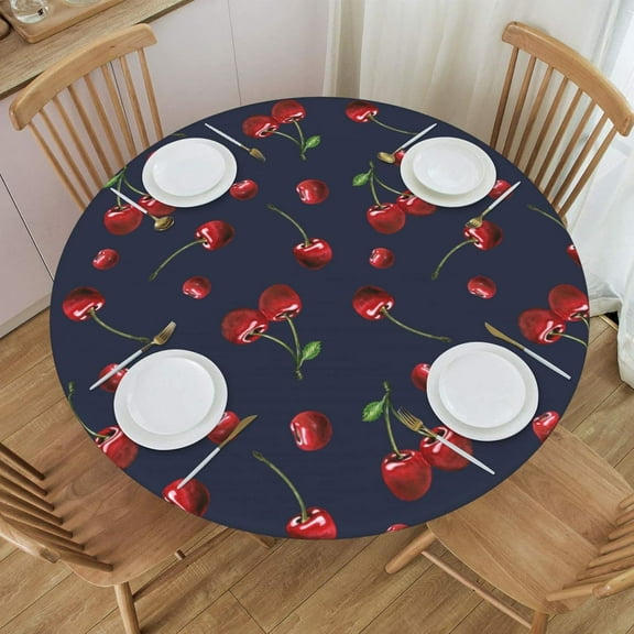 muroi Watercolor Cherry with Twig Round Fitted Tablecloth with Elastic Protector Table Kitchen Dinner Waterproof Oil-Proof Table Covers Fits 40"-44", Small