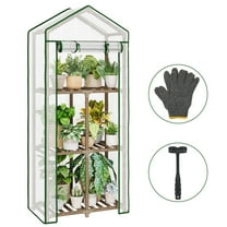 Bamworld Mini Greenhouse for Outdoor 3-Tierd Reusable Portable Warm House with PE Cover Compact Garden and Backyards Portable Rack with Sturdy Eucalyptus Frame Winter-Proof for Plant Protection