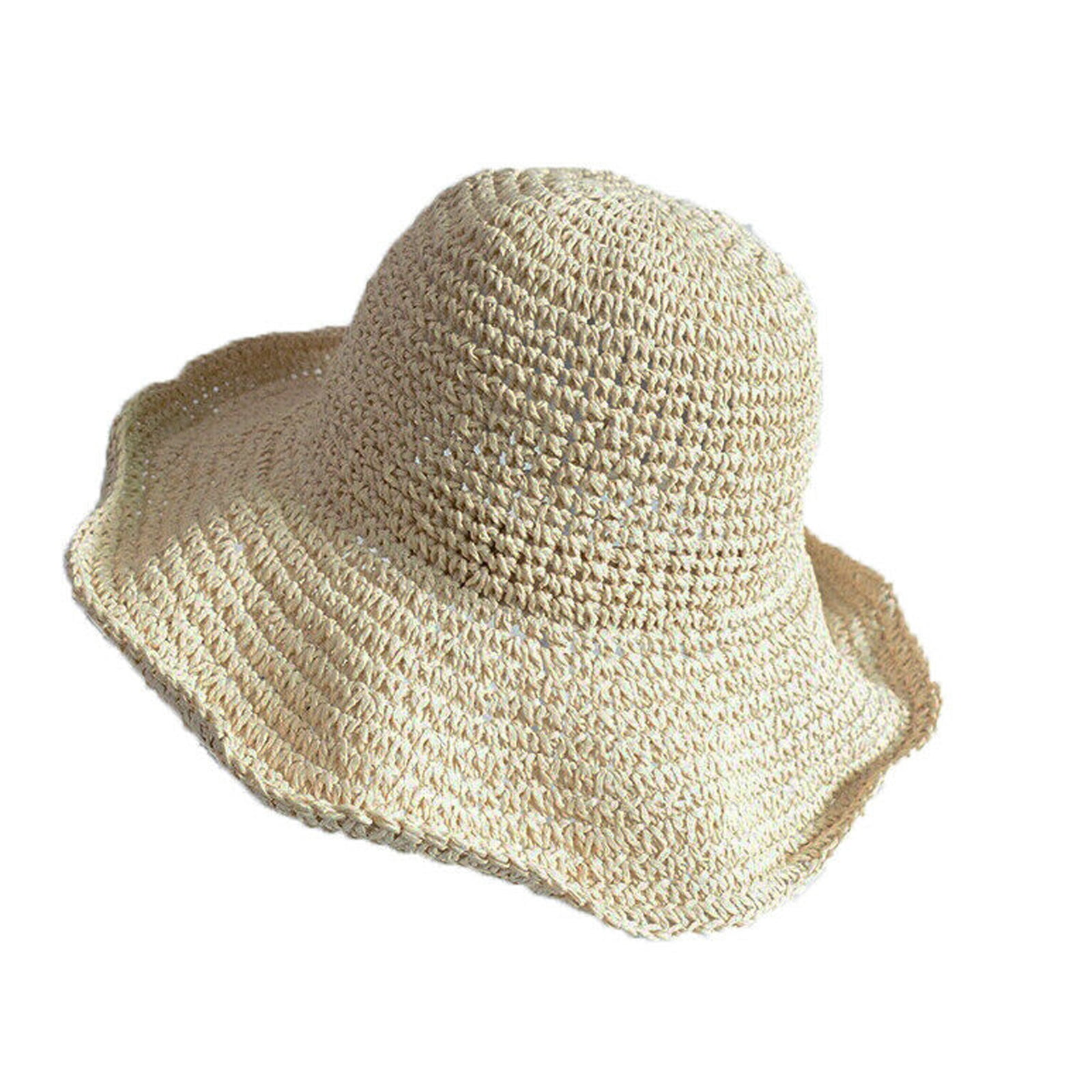Women Foldable Wide Large Brim Floppy Beach Hat Sun Straw Hat Cap Gift,White,United States,One Size