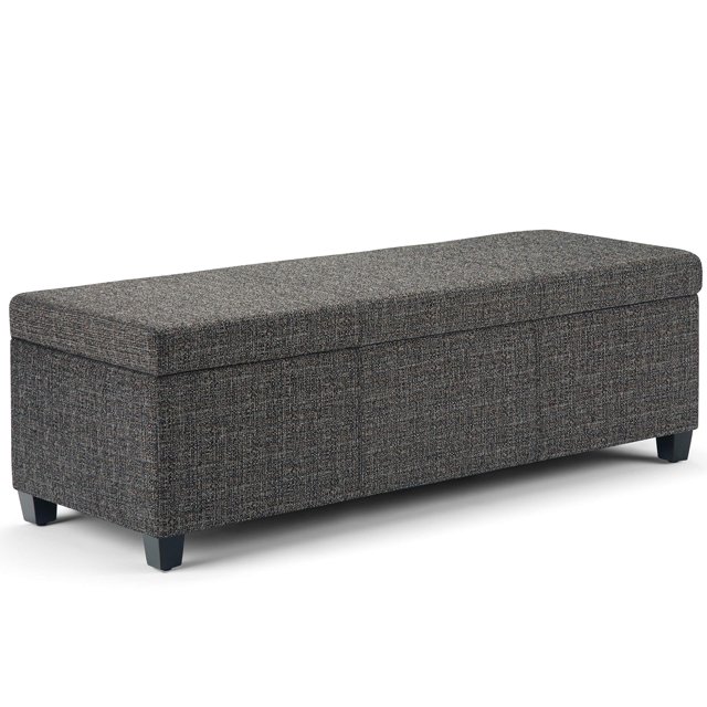 SIMPLIHOME Avalon Banc Ottoman Rectangulaire de 48 Pouces de Large à Dessus Relevable avec Rangement, en Tissu Tweed Gris Foncé Rembourré avec Grand Espace de Rangement pour le Salon, l'Entrée, la Chambre, Contemporain