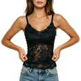 thumbnail image 3 of Women French Lace Cami Tank Top with Built-in Padded Bra, Wireless Slim Fit Shaping Camisole, V-Neck Back Shaping Layering Vest, Thin Straps Breathable Summer Sheer Inner Top Black XXL(XXL), 3 of 5