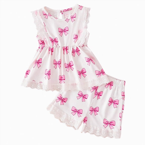 Xyant Toddler Baby Girl Clothes Knit Floral Fly Sleeve Tops Shorts Cute Summer Spring Outfits Infant Baby Girl Clothing Set (Pink,18-24 Months)