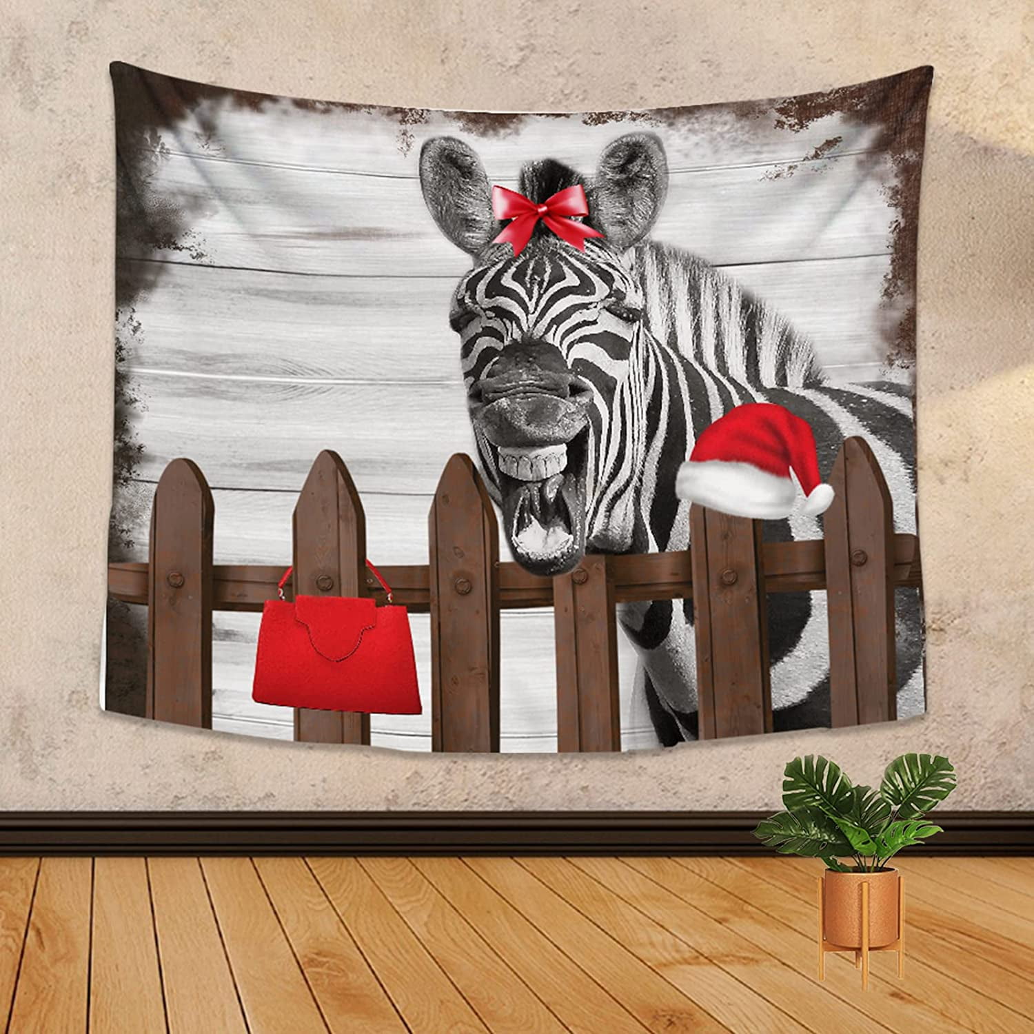 Funny Zebra Tapestry Cute Black and White Christmas Zebra CHanging Wall  Background Pictures for Farmhouse Bedroom Humor Animals Artwork   Inch 