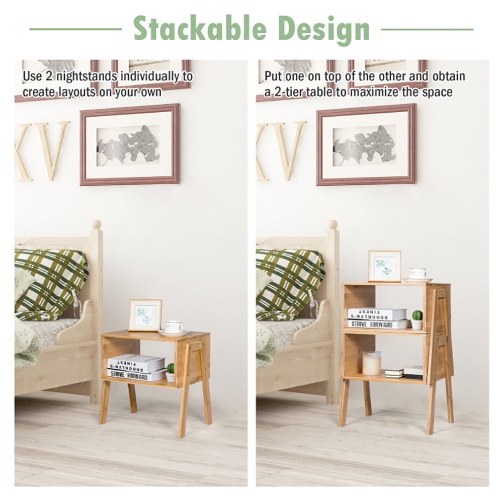 Finihen End Side Table, Rectangular Nightstand, 2 Pieces Bamboo Nightstand Sofa Table with Storage Shelf, for Living Room, Bedroom, Brown Finihen End Side Table, Rectangular Nightstand, 2 Pieces Bamboo Nightstand Sofa Table with Storage Shelf, for Living Room, Bedroom, Brown