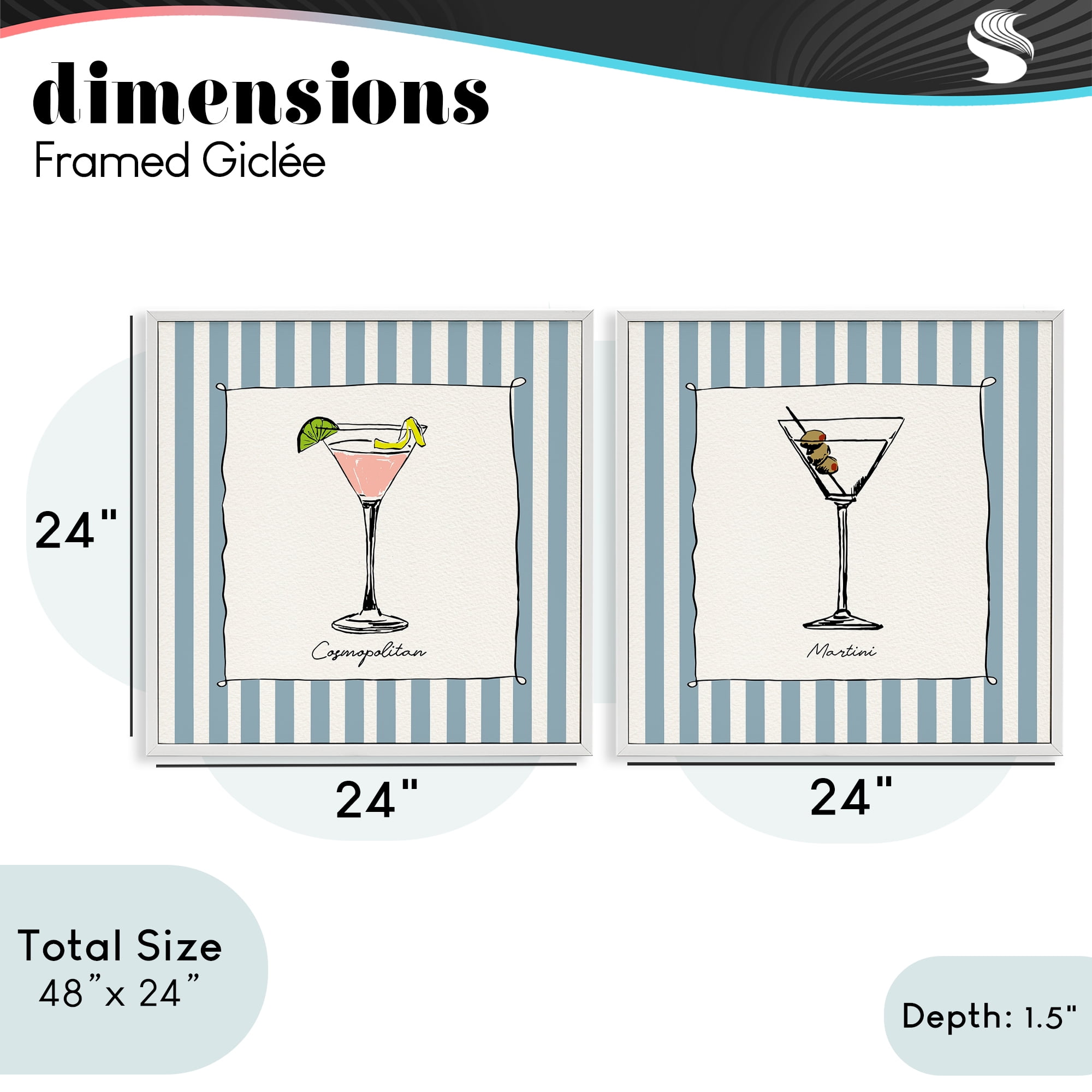 Stupell Industries Summer Drinks on Stripes 2 Piece White Framed Giclee Art Set, design by Susan Jill