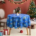thumbnail image 4 of Christmas Round Tablecloth 60 Inch Gold Snowflake Table Cloth Buffalo Plaid Holiday Tablecloth, Waterproof Winter Xmas Table Cover for Party Picnic Dinner, Christmas Decor, Blue, 4 of 6