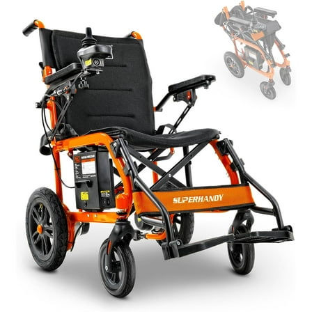 SuperHandy Ultralight Folding Lithium Battery Wheelchair for Adults, 250W Brushless Motor, 4MPH