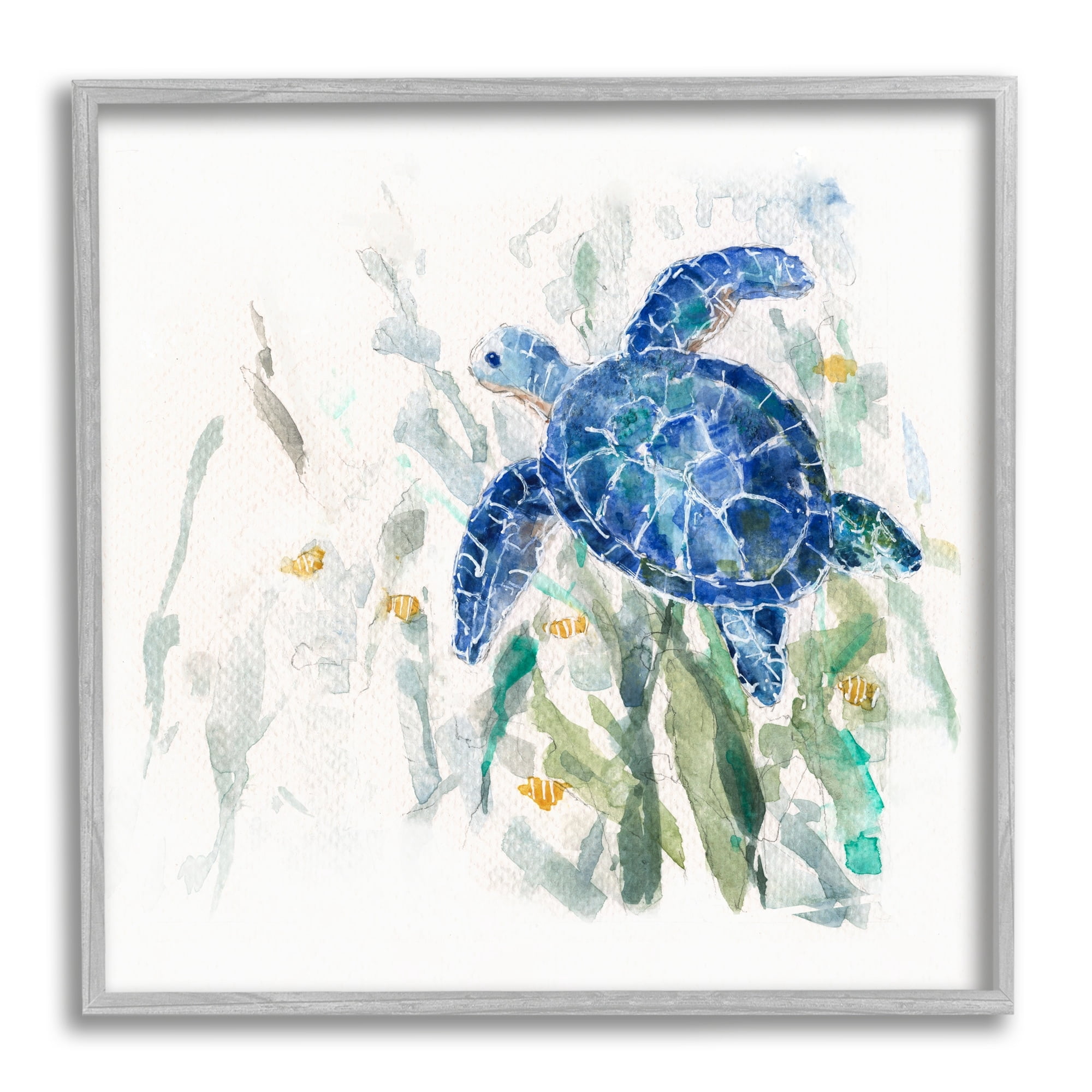 Stupell Industries Beautiful Blue Sea Turtle Swimming Plants Painting , 17 x 17, Design by Sally Swatland