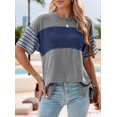 thumbnail image 5 of Womens Summer Oversized 2026 Crewneck Casual Color Block Striped Shirts Blouses Blue M, 5 of 9