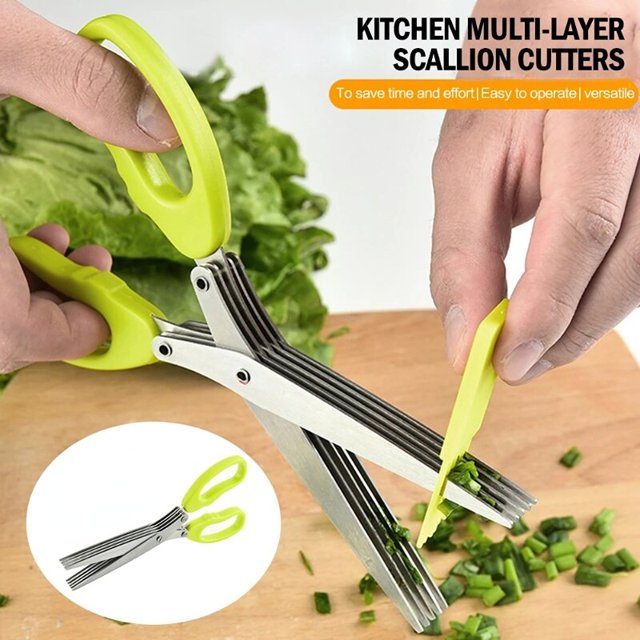 Ciseaux à oignons verts multifonctionnels multicouches, acier inoxydable, couteau à couper les herbes, ciseaux à épices Abropérer, ciseaux de cuisine5 Layers He Qiyong unisex
