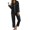thumbnail image 2 of Hwmodou Womens Pajama Outfits Sets Women Pajamas Set Satin Sleepwear Lingerie V Neck Shirt Long Nightwear Homewear Fall Winter Pj Outfit, 2 of 4