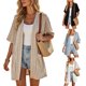 thumbnail image 1 of Neewe Womens Plain Classic Casual Lightweight Cardigans with Pockets Short Sleeve Open Front Dusters, 1 of 8