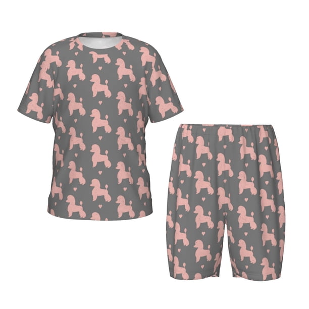 Balery Poodle Dog Conjunto de Pijama Infantil de Manga Corta con Estampado – Ropa de Dormir de Algodón Suave-XX-Large