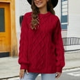thumbnail image 4 of Pullover Sweaters for Women 2025 Long Sleeve Crewneck Thick Plain Cable Knit Sweater Tops Fall Winter Outfits, 4 of 6