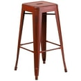 thumbnail image 2 of BizChair Commercial Grade 30" High Backless Distressed Kelly Red Metal Indoor-Outdoor Barstool, 2 of 8