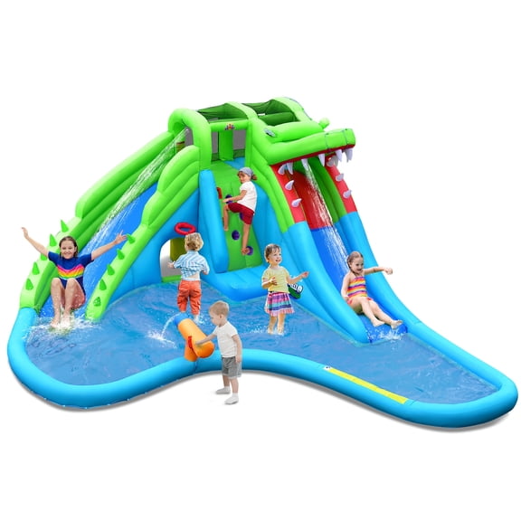 Costway Inflatable Water Slide Kids Bounce Castle Splash Pool Blower Excluded for Toddler, Bouncy Water Park