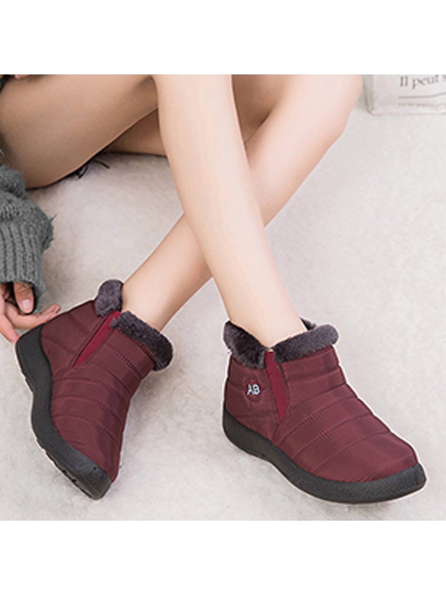 Womens Ladies Ankle boots booties sippers shoes size Winter Warm Indoor Outdoor