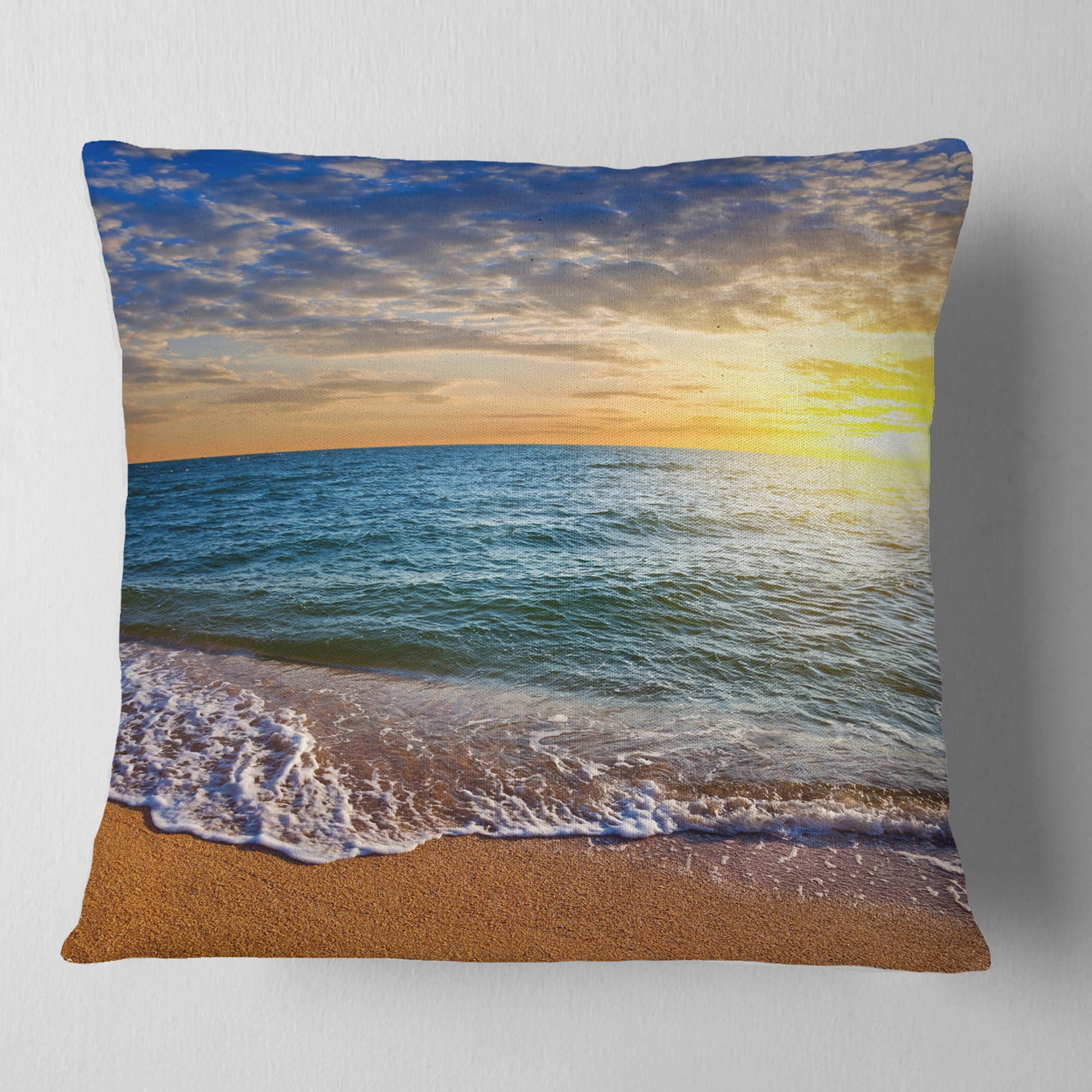 Designart 18" x 18" Multi-color Sea Shore Polyester Throw Pillow