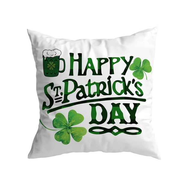 Funda de almohada decorativa del día de San Patricio 18x18 pulgadas Patrón de trébol verde Piel de melocotón Funda de cojín de terciopelo Sofá lavable a máquina Sofá Decoración del hogar Funda de