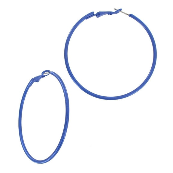 Blue Thin Wire Round Hoop Pierced Earrings 2 1/4" Ladies Adult Female