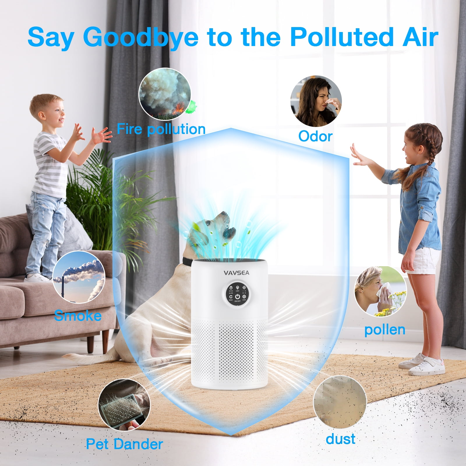 VAVSEA Air Purifier for Home Large Room up to 1350 sq.ft, HEPA Air Filter for Allergies and Asthma with 20dB Sleep Mode, Air Cleaner for Dust, Pollen, Wildfire, Smoke
